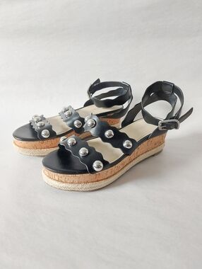 Marc Fisher Faythe Studded Ankle Strap Platform Wedge Espadrille Sandals 8.5 M